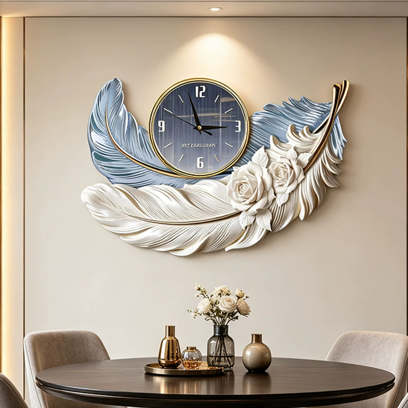 Luxury Watch Wall Clock - Hochwertige Wanduhr mit Federdesign Luxuriöse Wohnzimmer-Hintergrundwand