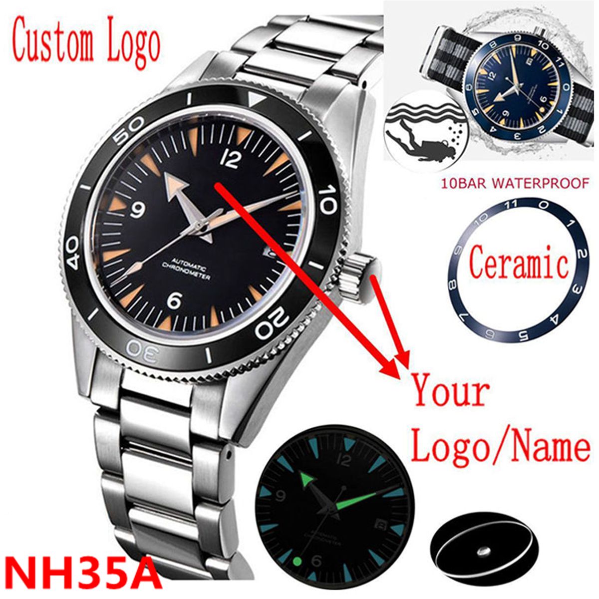 Luxury Watch Business - Benutzerdefinierte Logo NH35 Bewegung Uhr 10bars