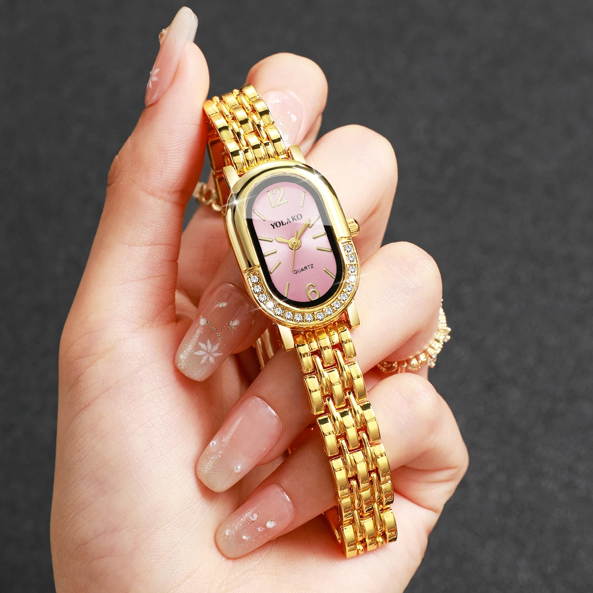 Luxury Watch Packaging Box - Luxuriöse Strass-Damen-Quarzuhr, modische goldene Armbanduhr, Damenuhr,