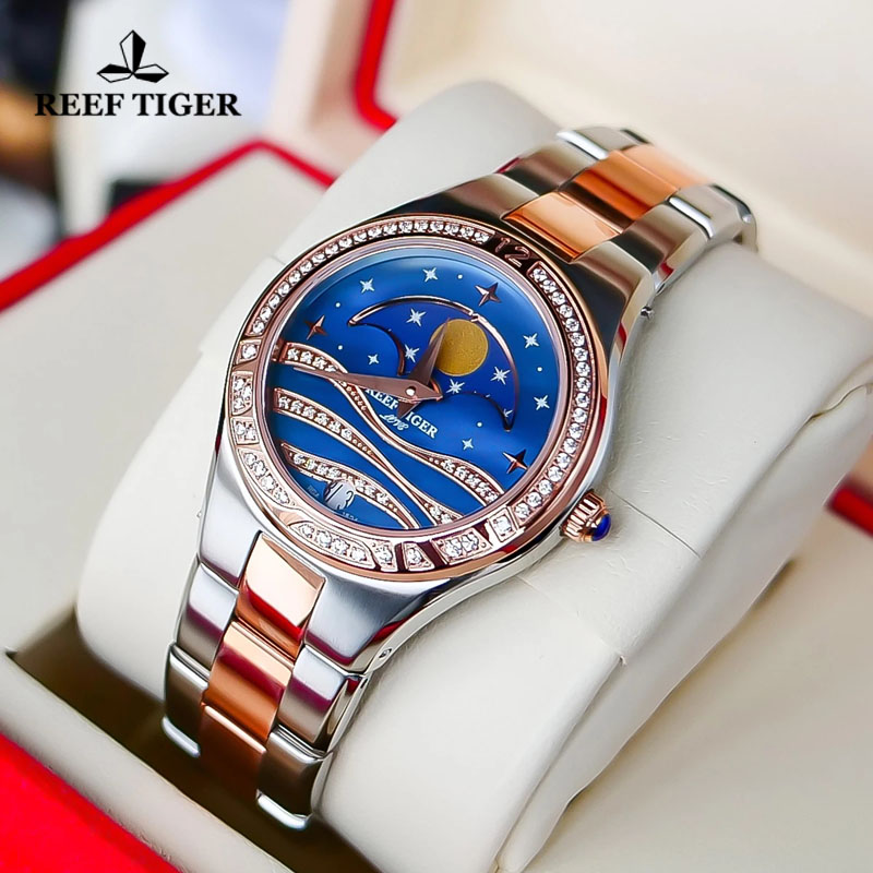 Luxury Watch Moon Phase - Reef Tiger/RT Luxus Quarz Damen Armbanduhr