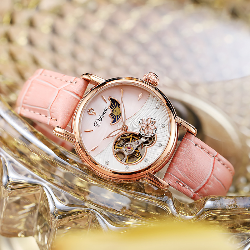 Luxury Watch Moon Phase - Dame automatische mechanische Uhren drehbare Blumen