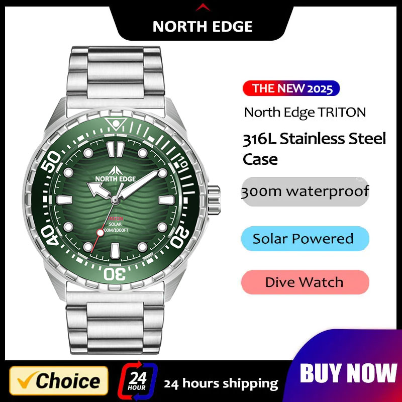 Diver Watch 300M - 2026 Neue NORTH EDGE TRITON Solarbetriebene