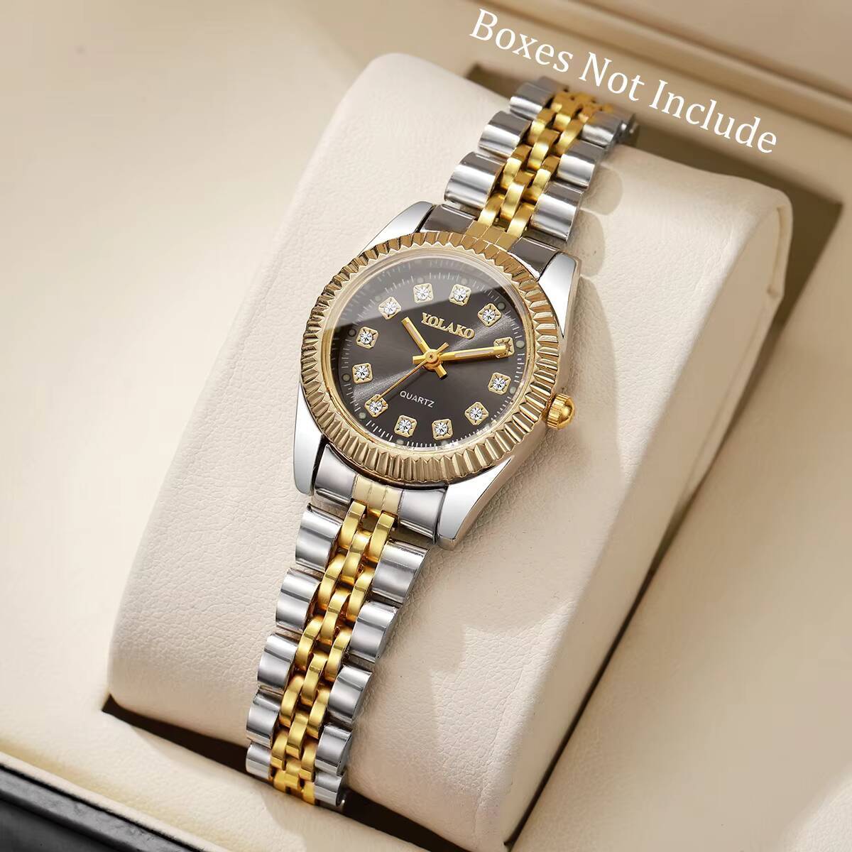 Luxury Watch Packaging Box - Mode-Strass-Damen-Quarzuhr, luxuriöses Edelstahlband, Kalender-Armbanduhren, Relogio Feminino,
