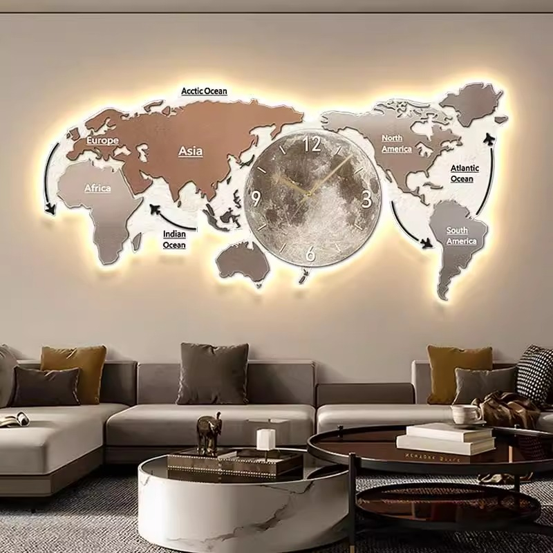 Luxury Watch Wall Clock - Weltkarten-Leuchtende Wanduhr Wohnzimmer Digitaluhr Nordisches Luxus-Design
