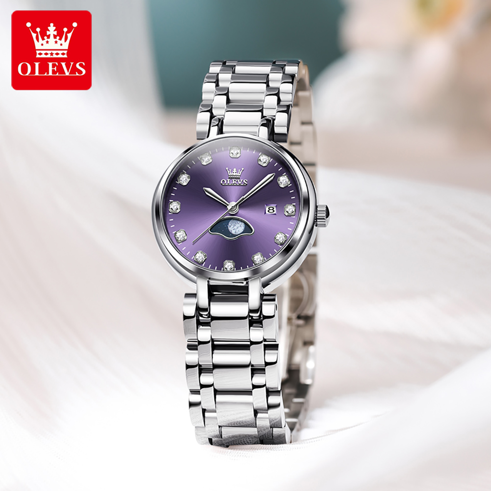 OLEVS Elegante Mode Lila Stras – Luxury Watch Moon Phase Bewertung und Preis